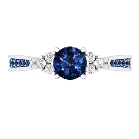 Sapphire zircon ring 925 stamp Main stone crystal and rhinestone - Picture 4 of 7